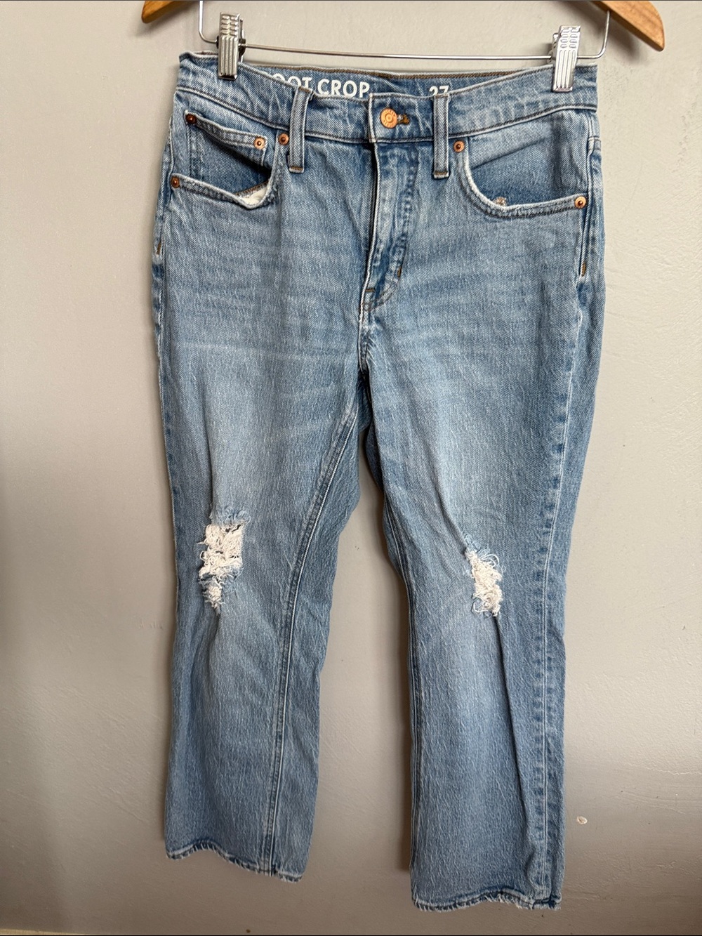 J.Crew Billie Demi Boot Distressed Jean, Size 27